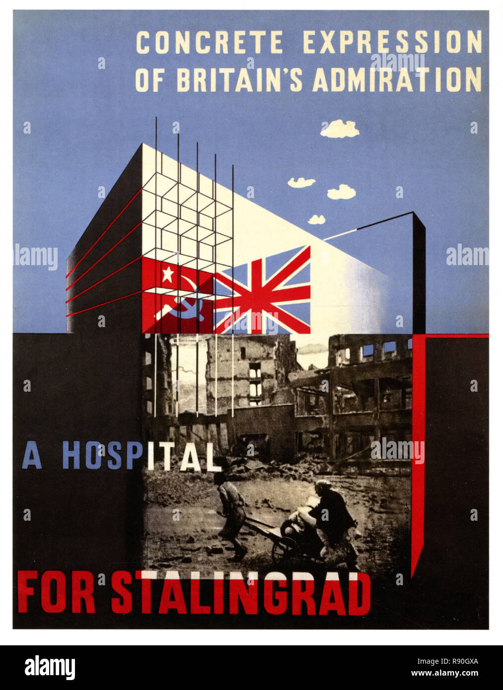 Das englische Kapital für Stalingrads Wiederaufbau - Vintage Britische Propaganda Poster Stockfoto