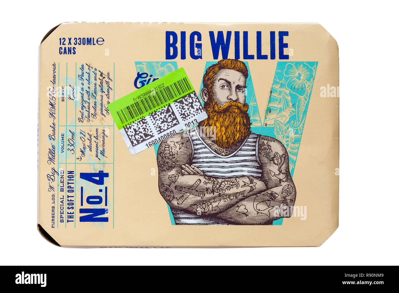 Pack von Big Willie Ingwer Bier - 12 x 330ml Dosen auf weißem Hintergrund - funkelnde Ingwer gewürzt Soft drink Stockfoto
