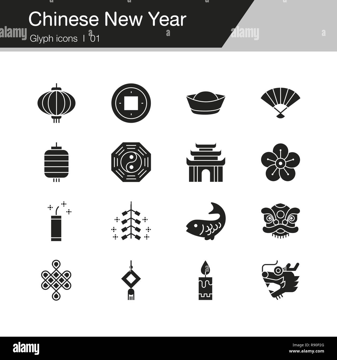 Chinese New Year Icons. Design für die Präsentation, Grafik Design, Mobile, Web Design, Infografiken, UI. Editierbare Schlaganfall. Vektor illustratio Stock Vektor