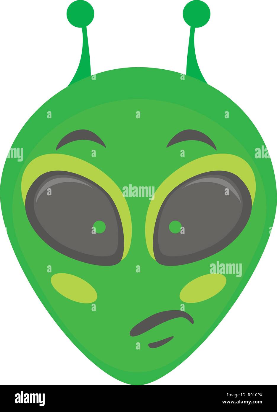 Alien Gesicht emoji. Alien grüne Kopf - nachdenklich. Humanoide Vector Illustration Stock Vektor