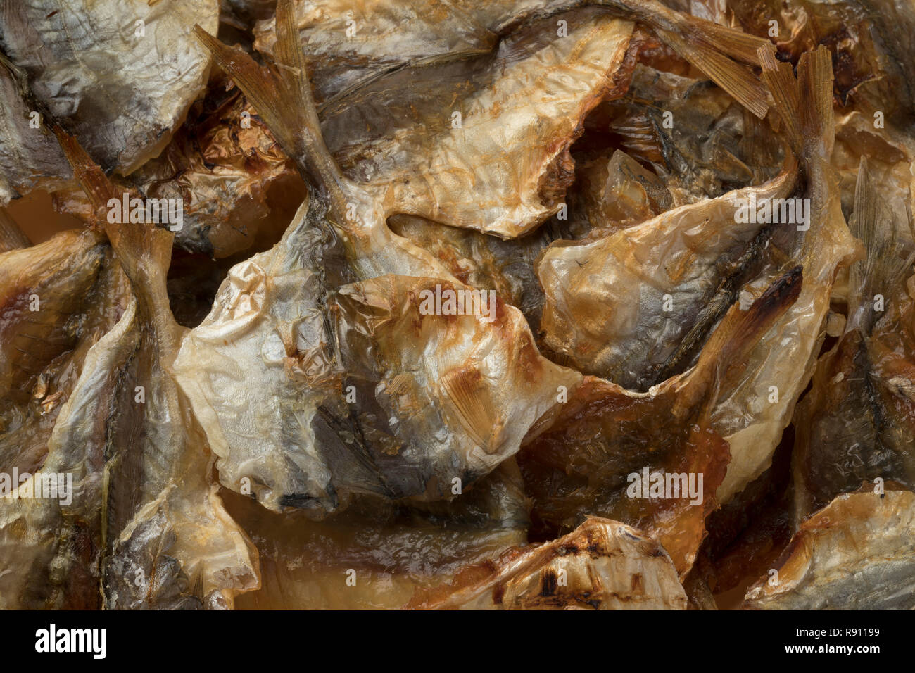 Japanische gegrillte Makrelen snack Close up full frame Stockfoto