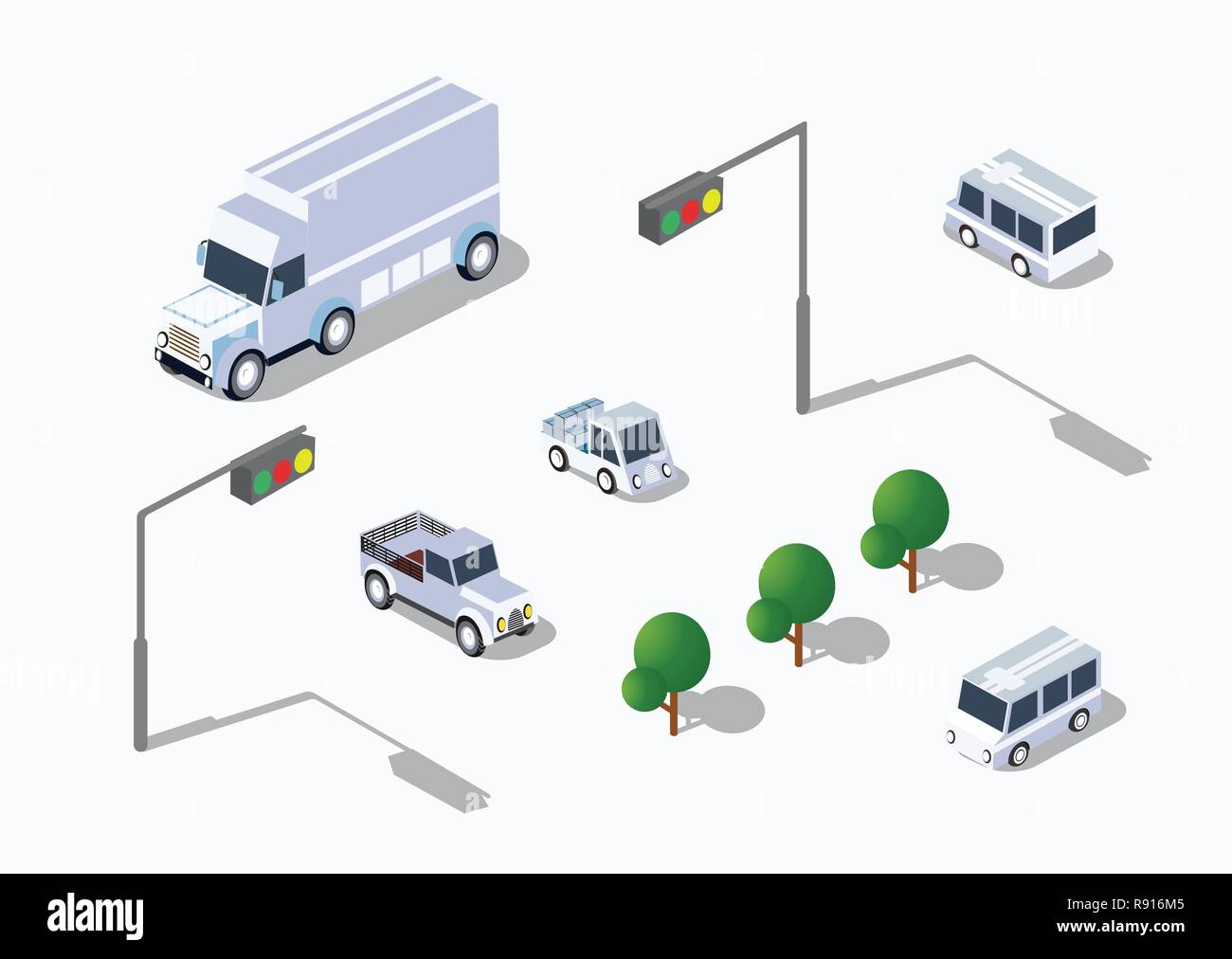 Urban isometrische Set mit Autos. Blick von oben auf die Stadt. Stock Vektor