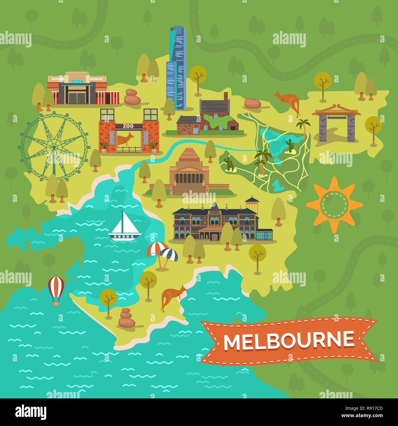 Melbourne, Australien Karte Stock Vektor