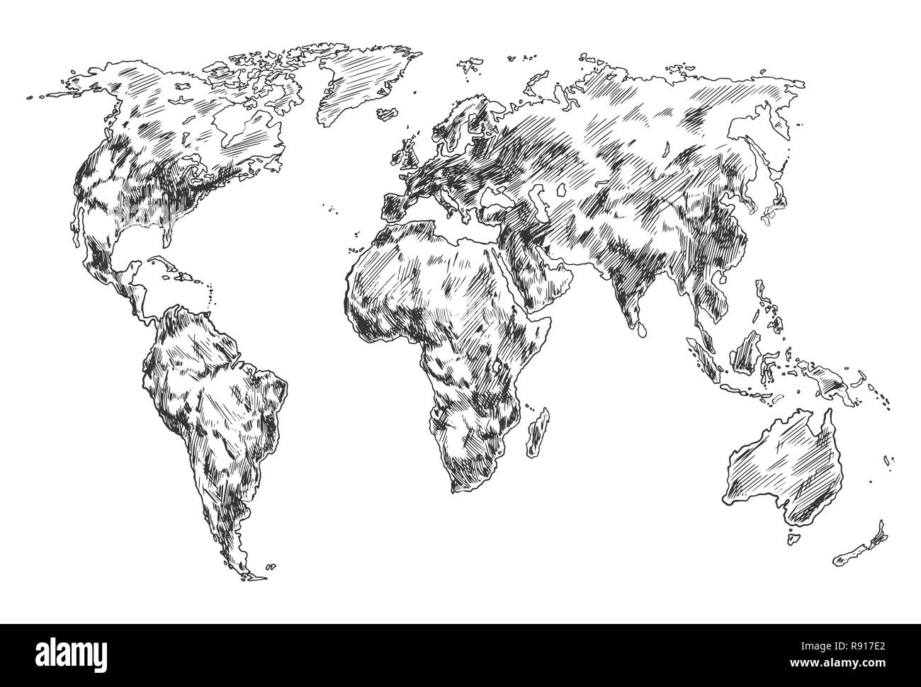 Skizze der Erde Weltkarte. Hand Kontinenten gezogen Stock Vektor