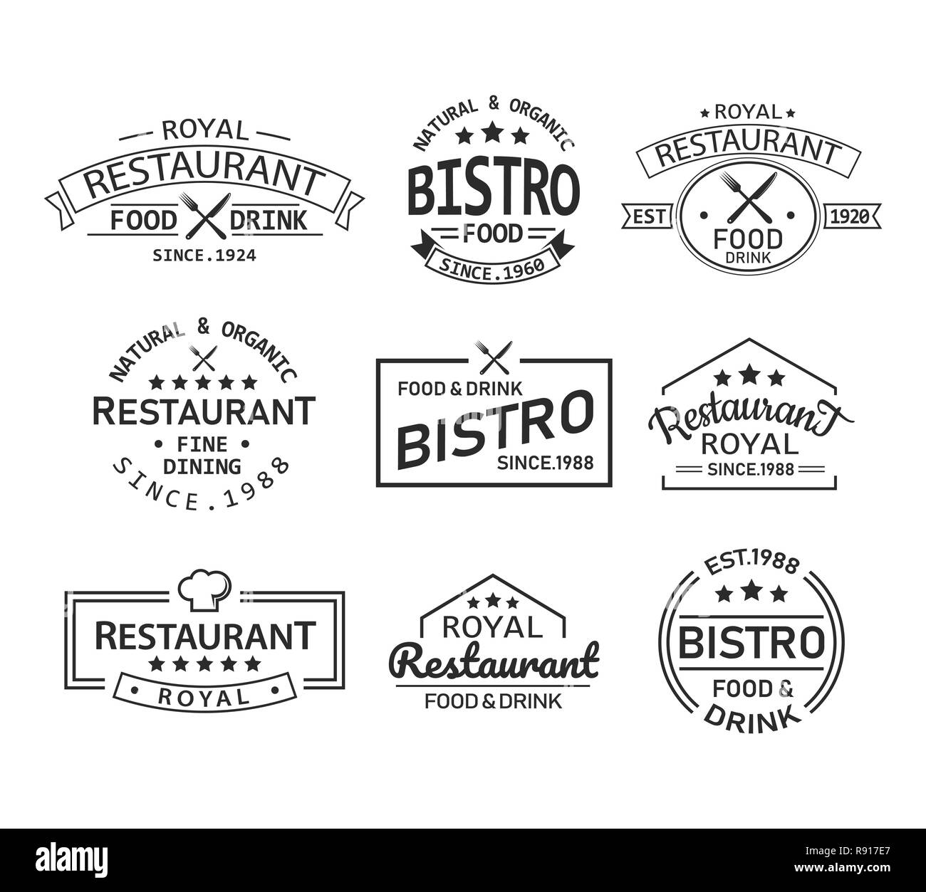 Restaurant und Cafe retro Logo und Branding label Stock Vektor