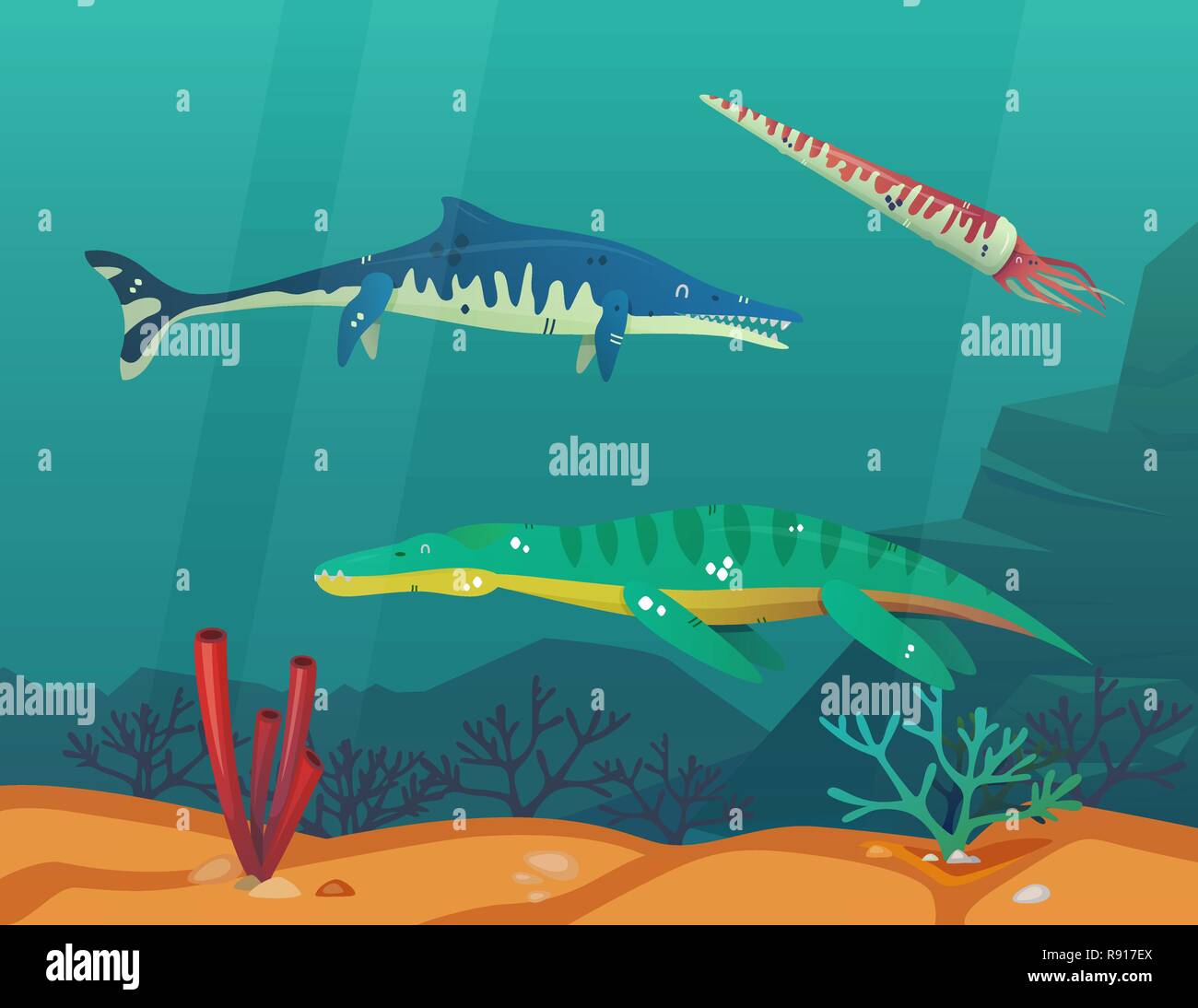 Ozean Oder Das Meer Mit Unterwasser Dinosaurier Oder Dino Stock ozean-oder-das-meer-mit-unterwasser-dinosaurier-oder-dino-stock