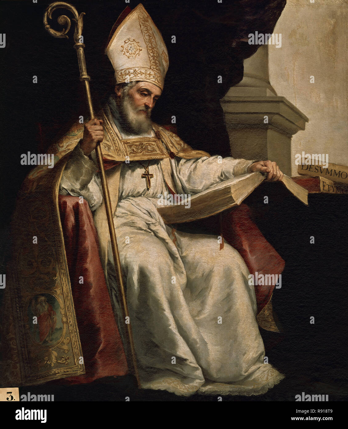 'Saint Isidor", 1655, Öl auf Leinwand, 193 x 165 cm. Autor: MURILLO, Bartolome Esteban. Lage: CATEDRAL - Interieur. Sevilla. Sevilla. Spanien. Stockfoto