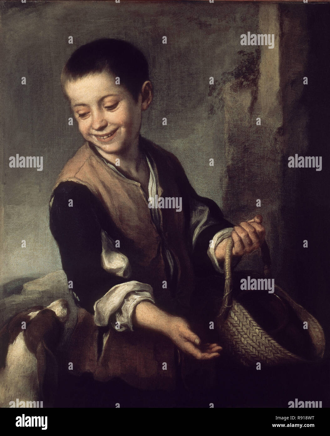 Junge mit Hund - 1655/56 - Öl auf Leinwand - 60 x 74 - Spanischen Barock. Autor: MURILLO, Bartolome Esteban. Lage: MUSEO ERMITAGE - coleccion. ST. PETERSBURG. Russland. Stockfoto