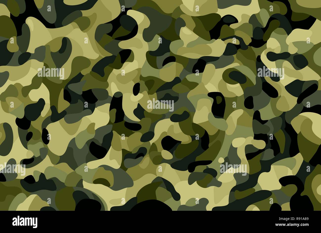 Camouflage Hintergrund. Grün, Braun, Schwarz, oliv Farben Wald Textur. Trendigen Stil camo. Drucken. Militärische Thema. Vector Illustration. Stock Vektor