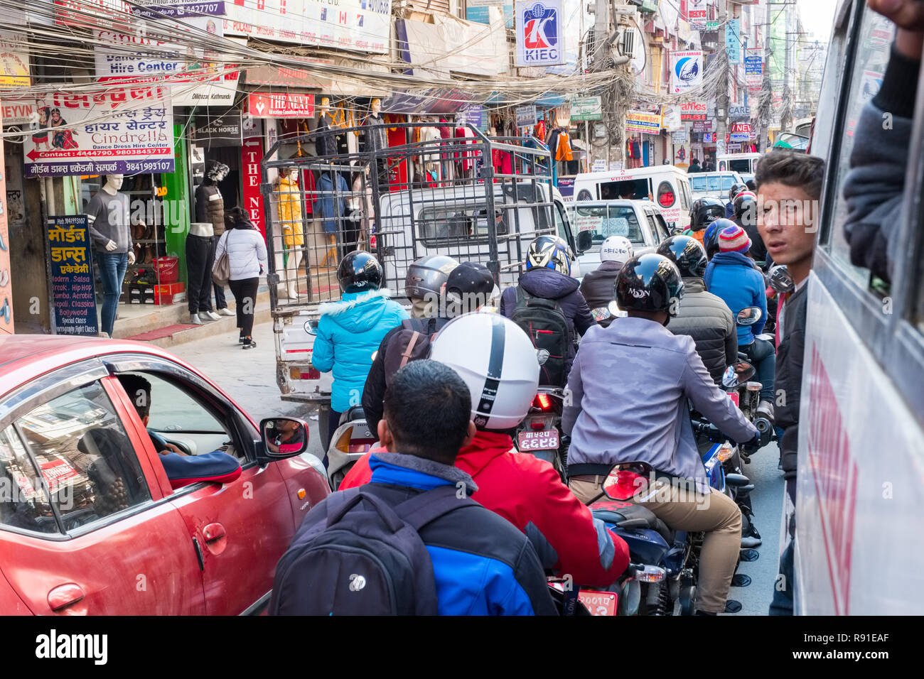 Staus auf den Straßen von Kathmandu, Nepal Hauptstadt Stockfoto