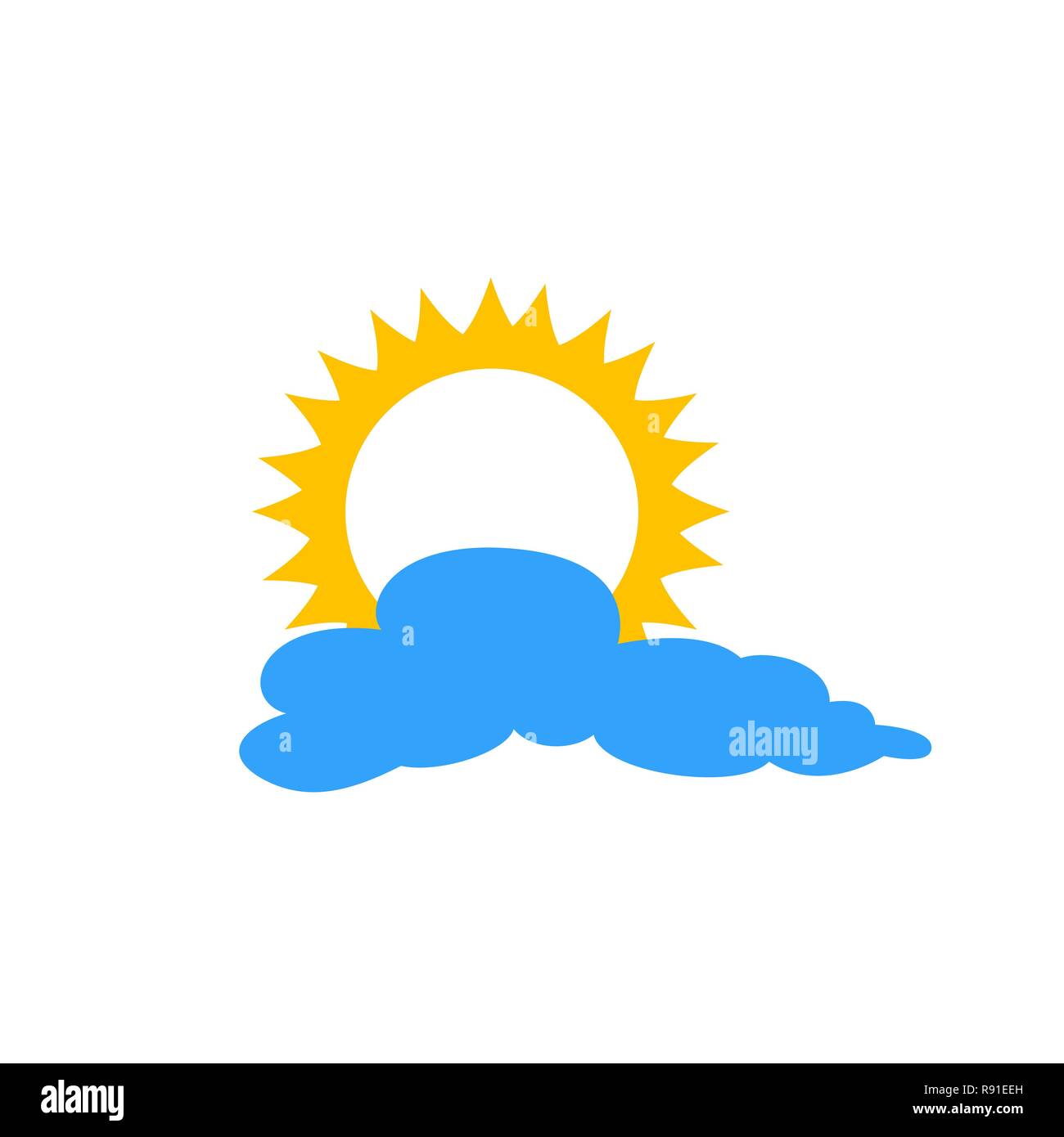 Sonne und Wolken flachbild Symbol auf blauem Hintergrund isoliert. Sonne und Wolken das Symbol im flachen Stil. Wettervorhersage element Stock Vektor
