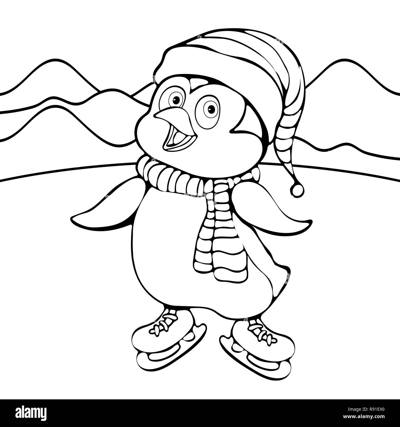 Pinguin Lineare Hand Zeichnen Zeichentrickfigur Vector Schwarz Weiss Illustration Farbung Skizze Entwurf Bild Funny Pinguin In Einem Hut Cute Ein Stock Vektorgrafik Alamy