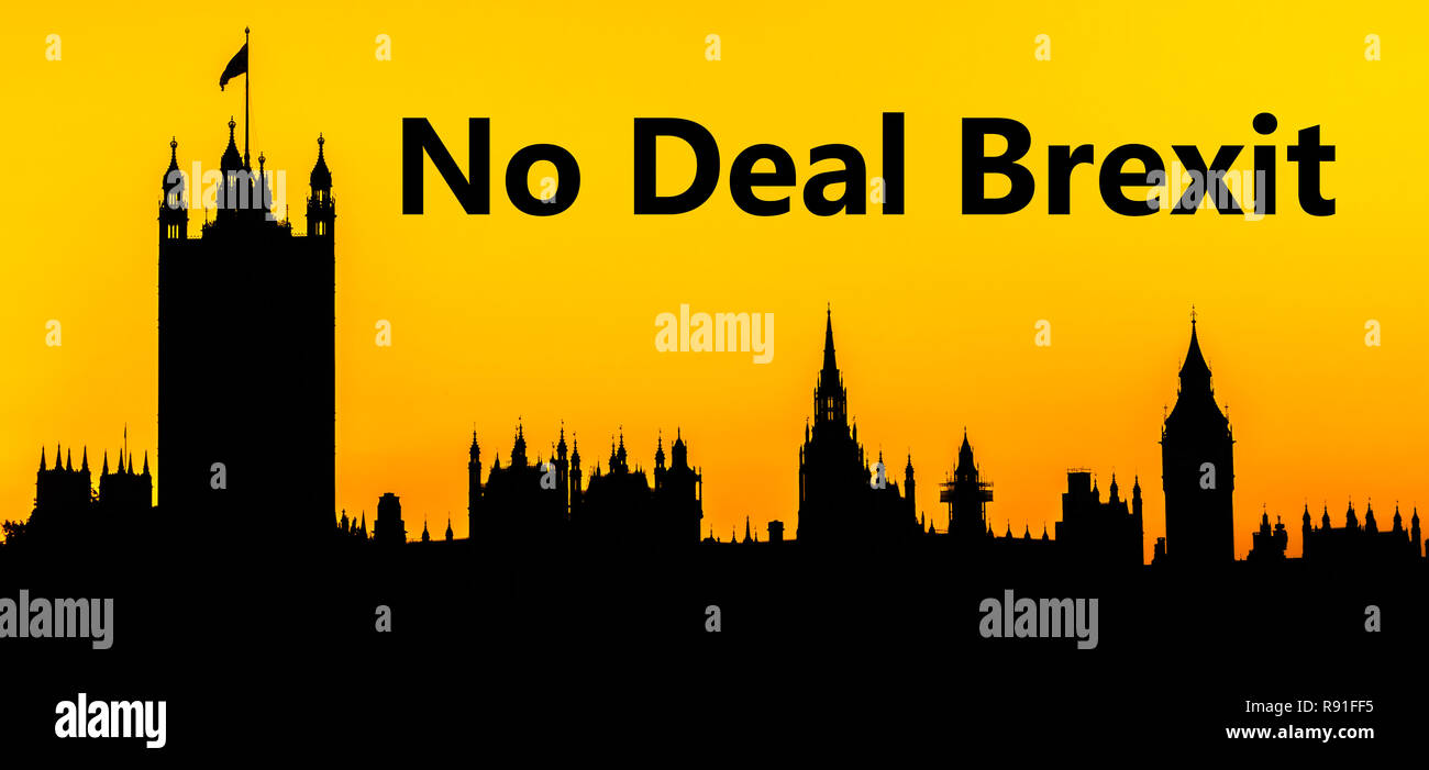 Big Ben und die Houses of Parliament in Westminster Palace, London, in der Vorbereitung für Kein Deal Brexit am 29. März 2019 Stockfoto