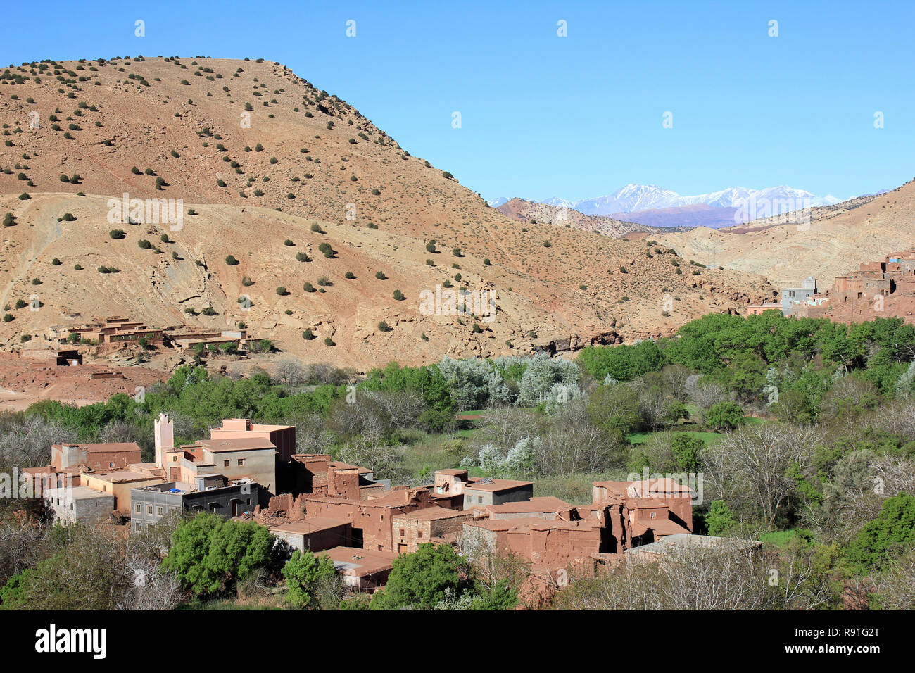 Blick über Tighza (Tijhza) Dorf, Ouarikt Tal, Hohen Atlas, Marokko Stockfoto