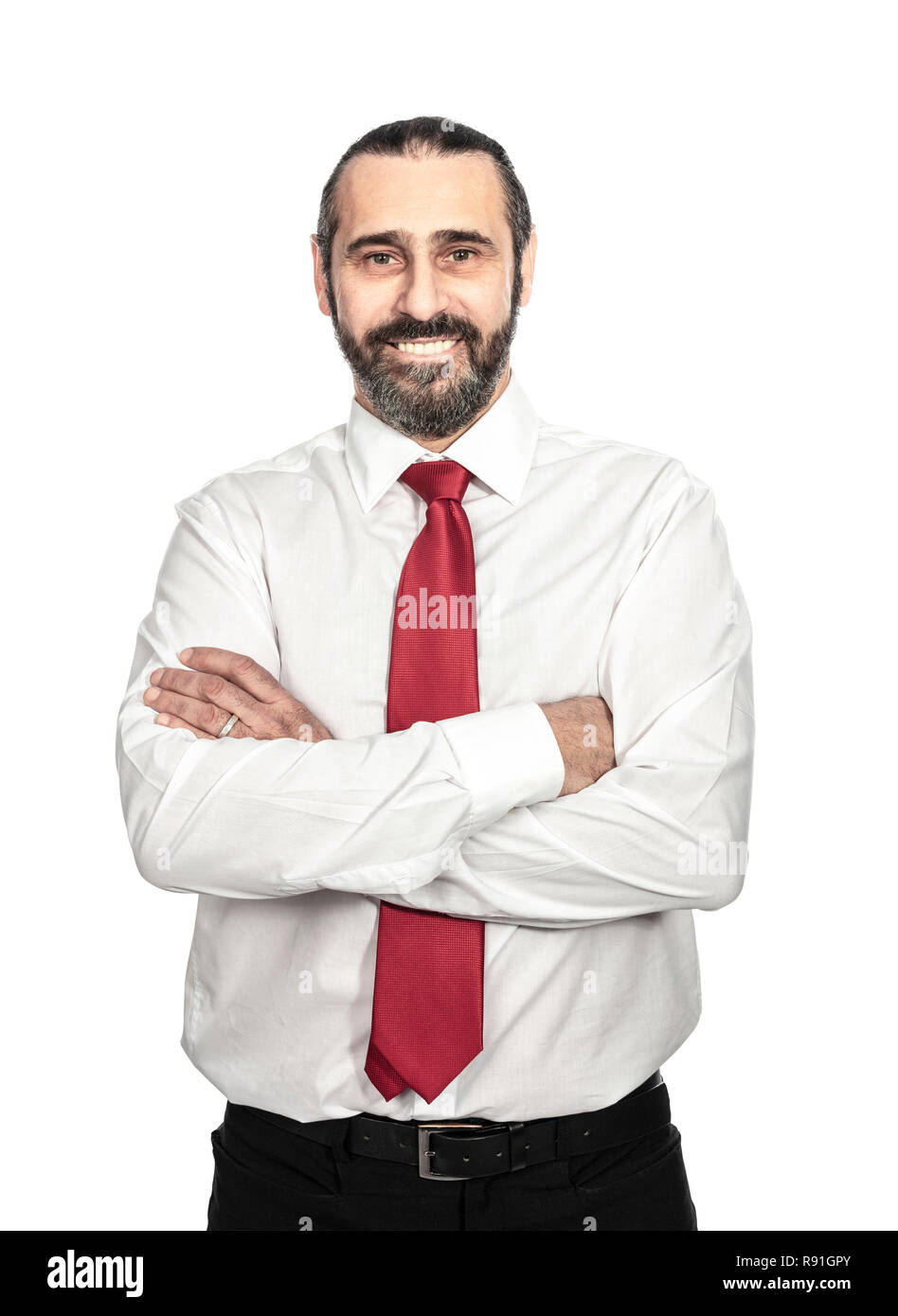Isolierte lächelnden Mann verschränkte Arme studio Portrait Stockfoto