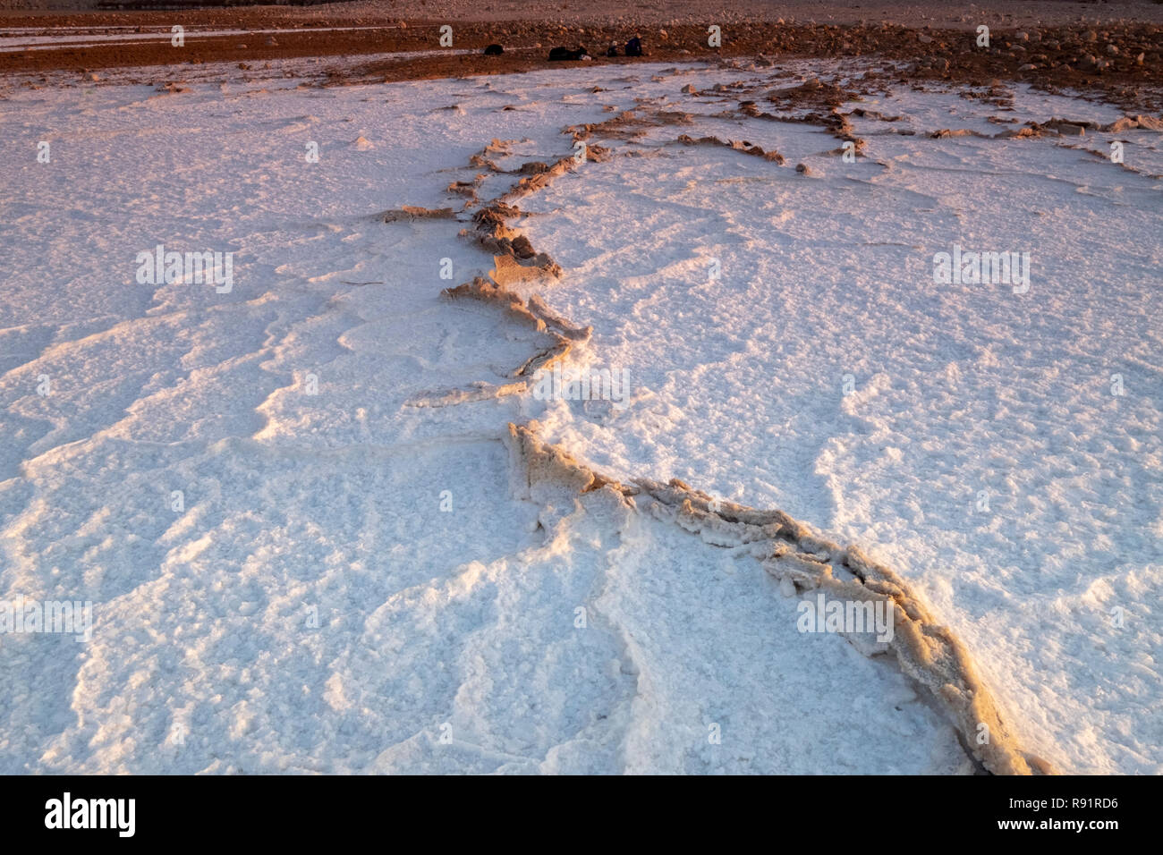 Israel, Totes Meer Salz Crystalization verursacht durch Wasserverdunstung Stockfoto
