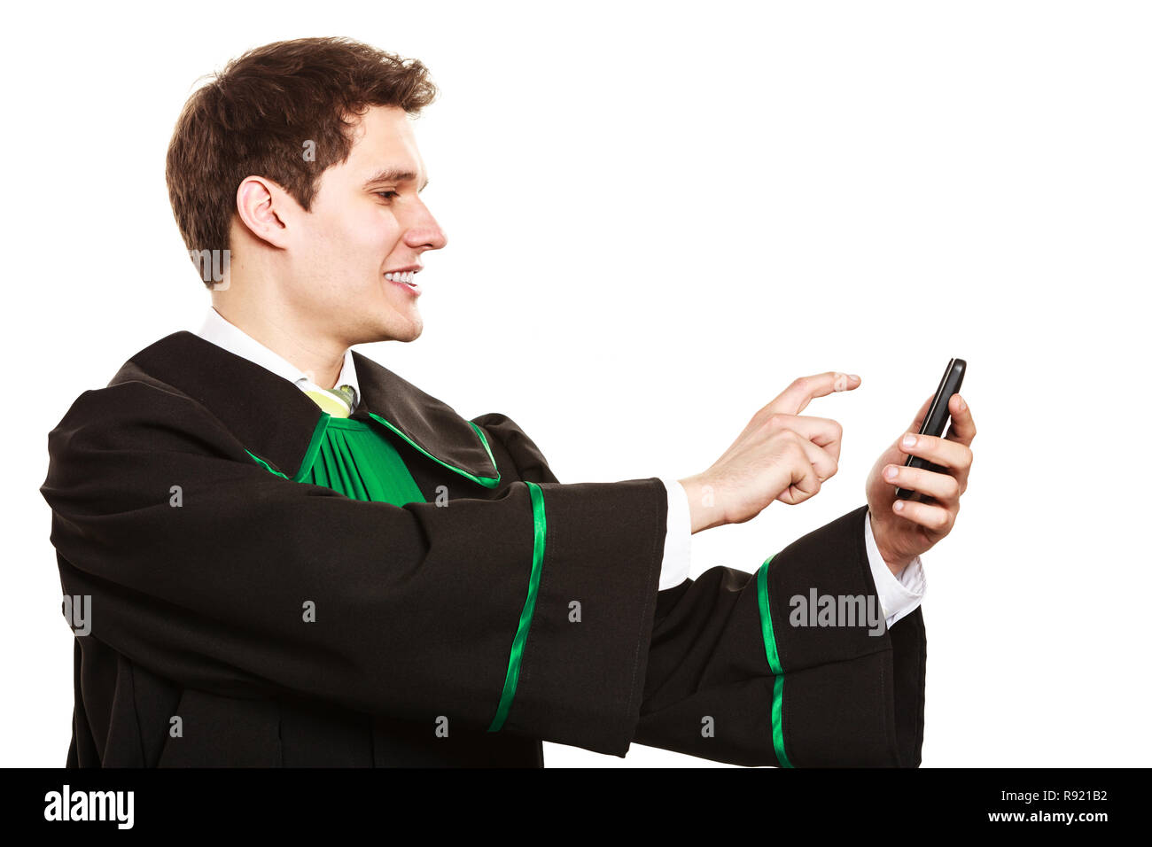 Technologie und Karriere recht Hilfe und Beratung. Rechtsanwalt smartphone Handy Touchscreen. Stockfoto