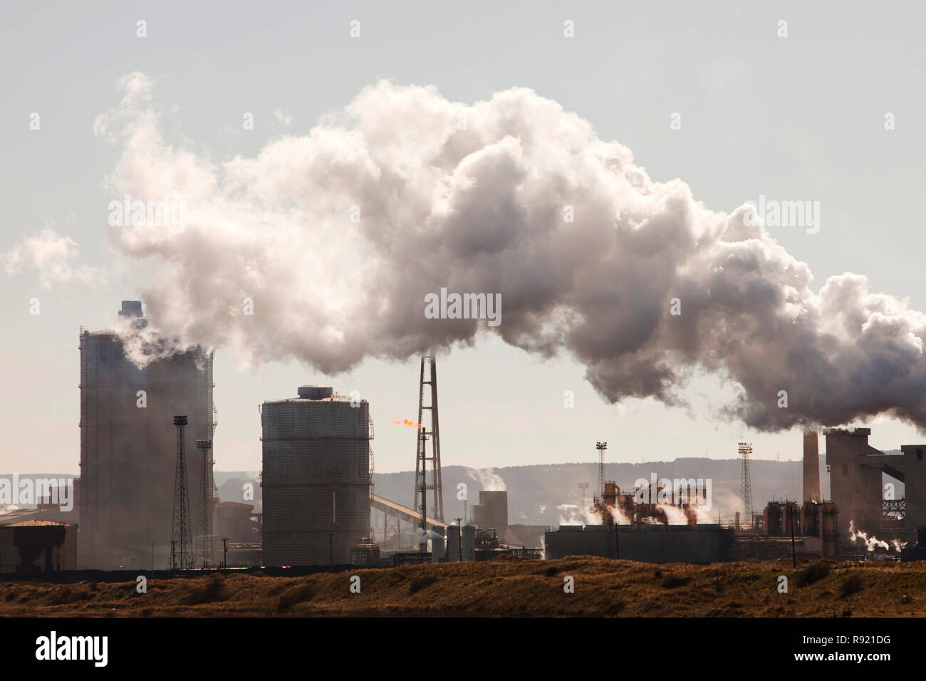 Luftverschmutzung und Emissionen von Redcar steel works, Teesside, England, Großbritannien Stockfoto