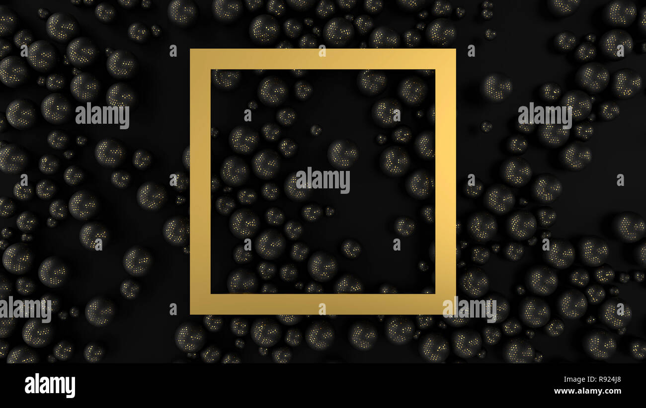 Abstract Black Celebration Hintergrund mit Kugeln, mockup. 3D-Render Abbildung Stockfoto