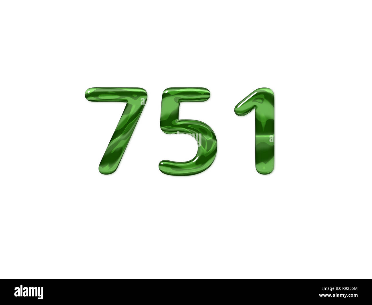 Grüne Nummer 751 isoliert weißer Hintergrund Stockfoto
