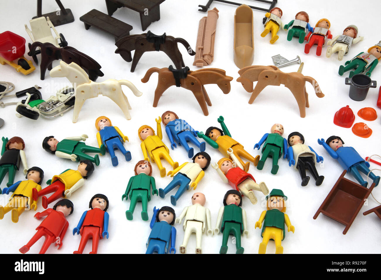 Eine Sammlung von Vintage 1970 Playmobil Spielzeug Stockfoto