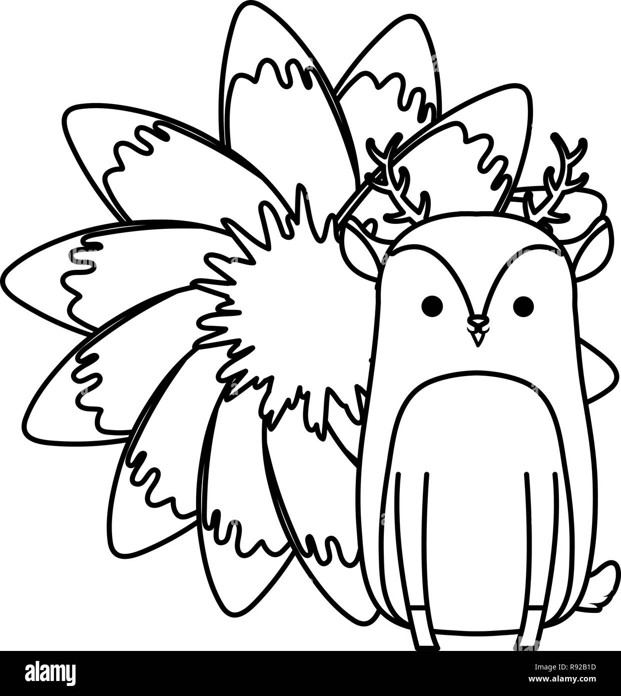 Cute deer und tropischen Blumen auf weißem Hintergrund, Vector Illustration Stock Vektor