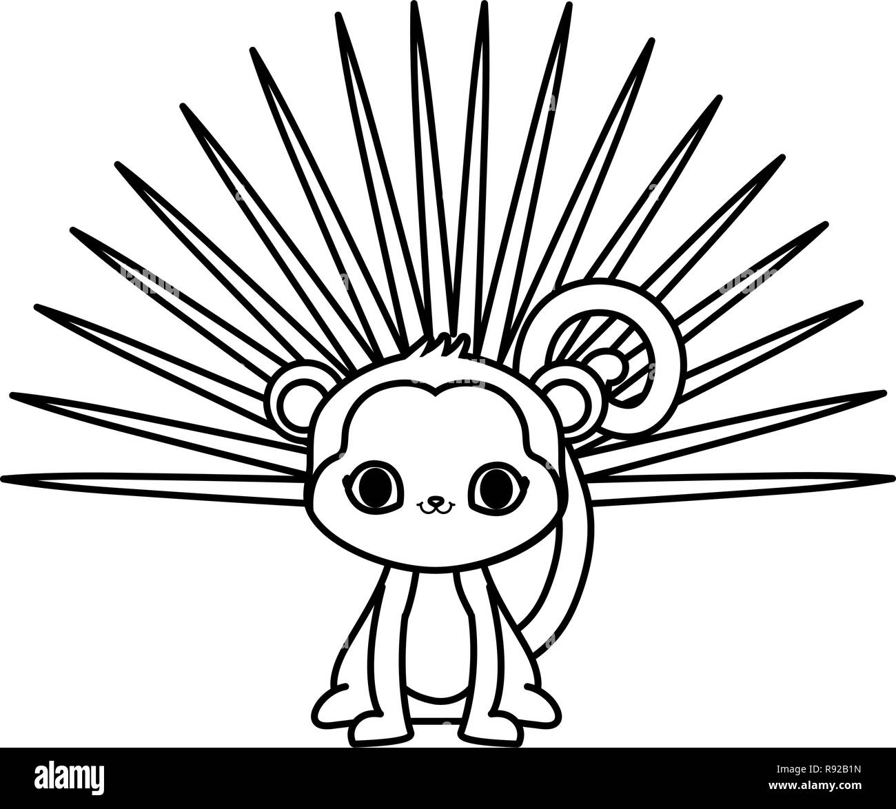 Cute Affe und tropischen Blumen auf weißem Hintergrund, Vector Illustration Stock Vektor