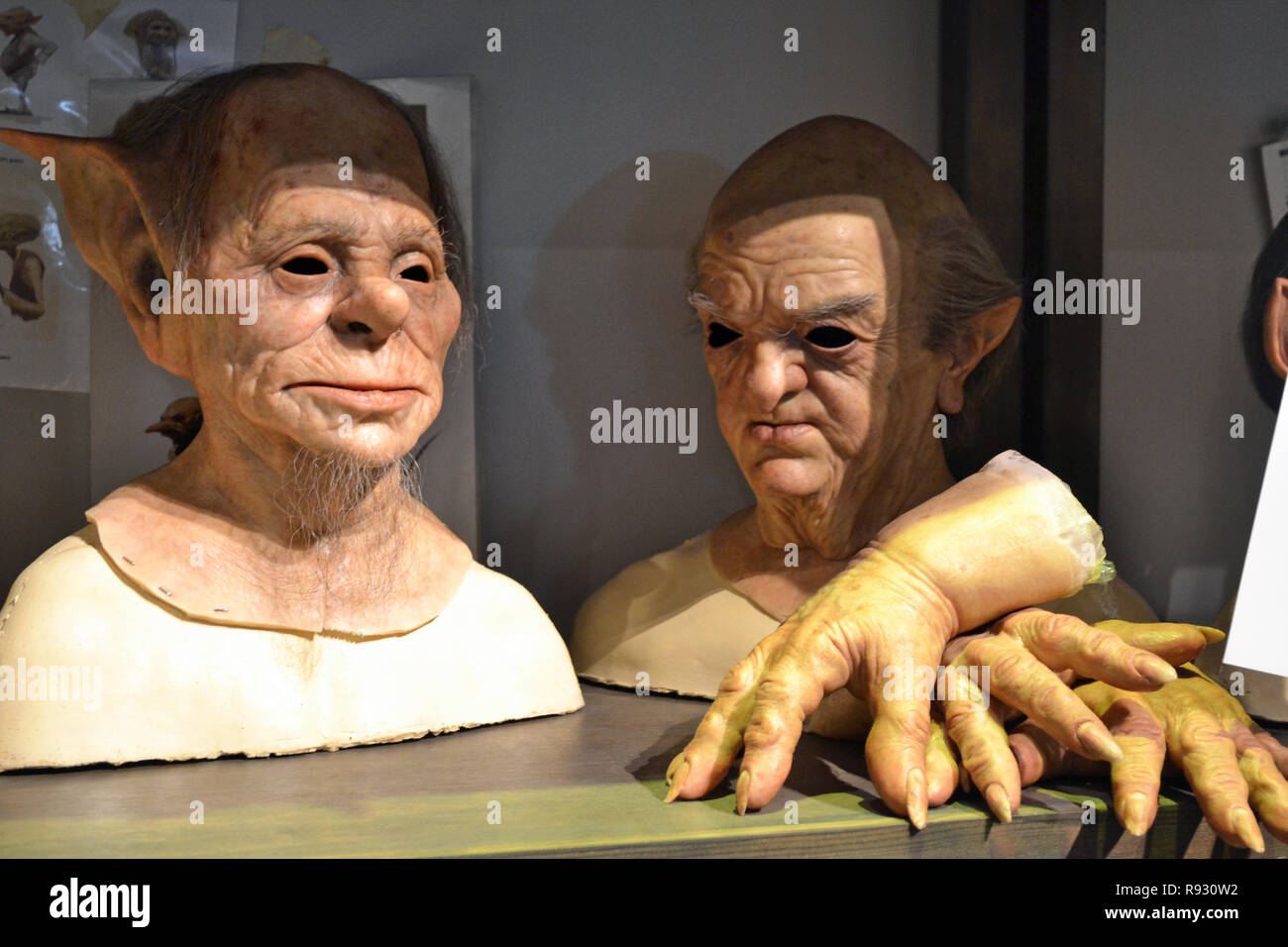 Masken der Goblin Banker an der Harry Potter in Leavesden Studios, London, UK Stockfoto