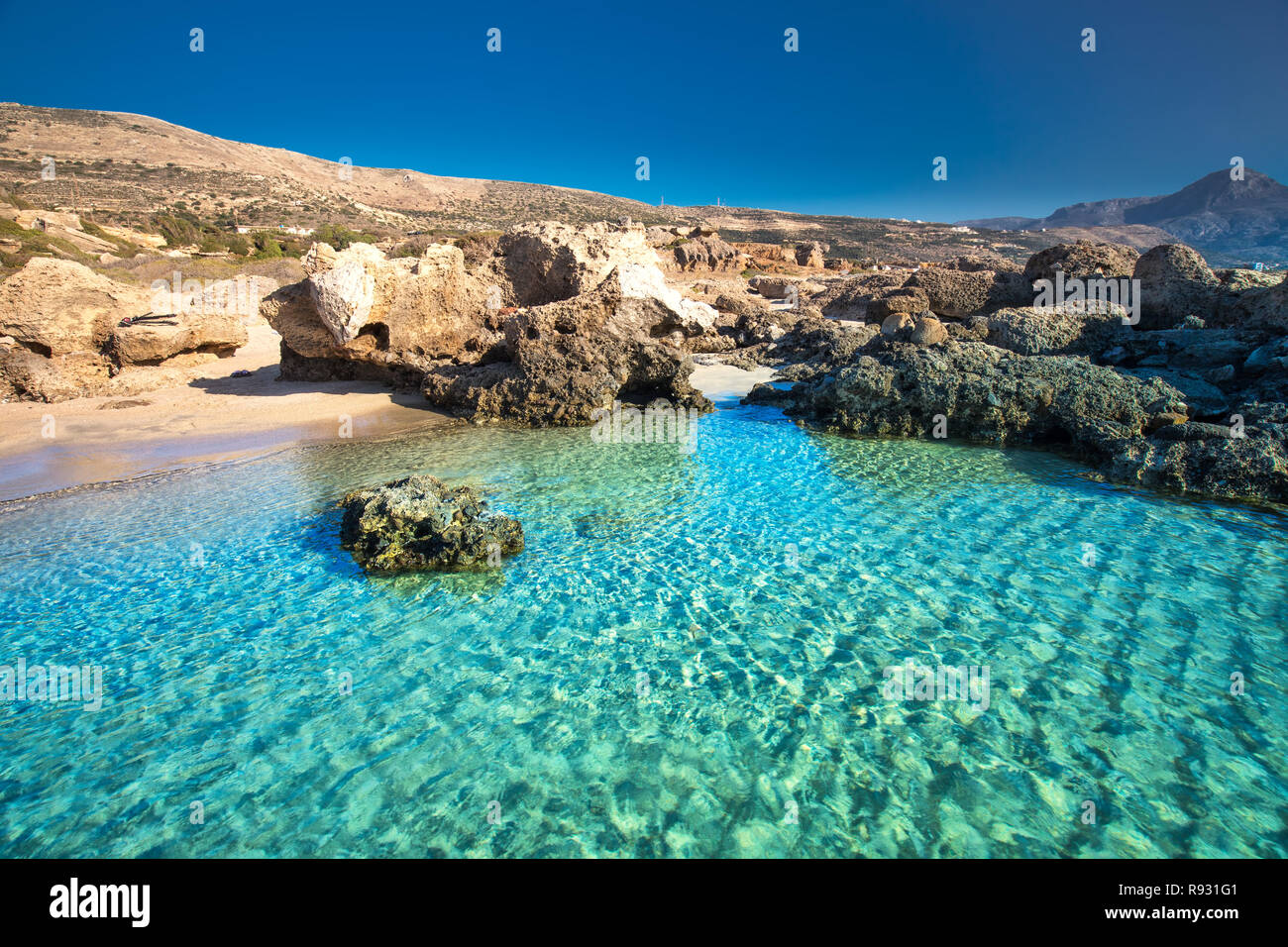 Falassarna Beach auf der Insel Kreta mit azurblauen Wasser, Griechenland, Europa. Stockfoto