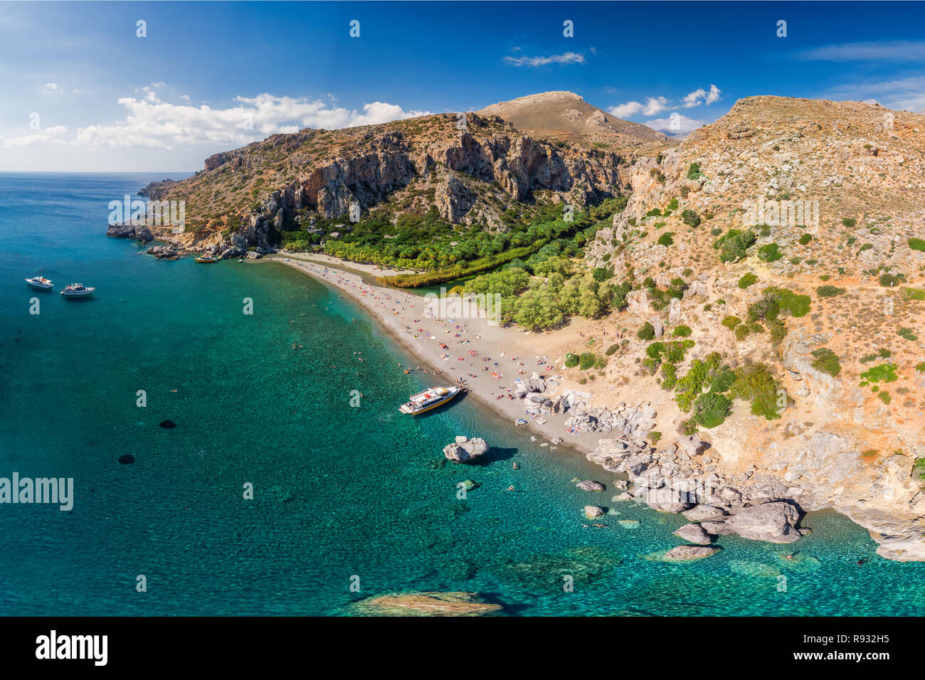 Preveli Strand auf der Insel Kreta mit azurblauen Wasser, Griechenland, Europa. Kreta ist die 