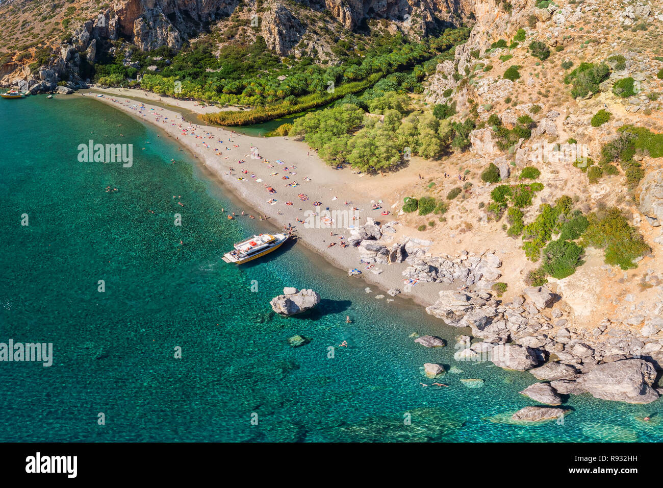 Preveli Strand auf der Insel Kreta mit azurblauen Wasser, Griechenland, Europa. Kreta ist die 