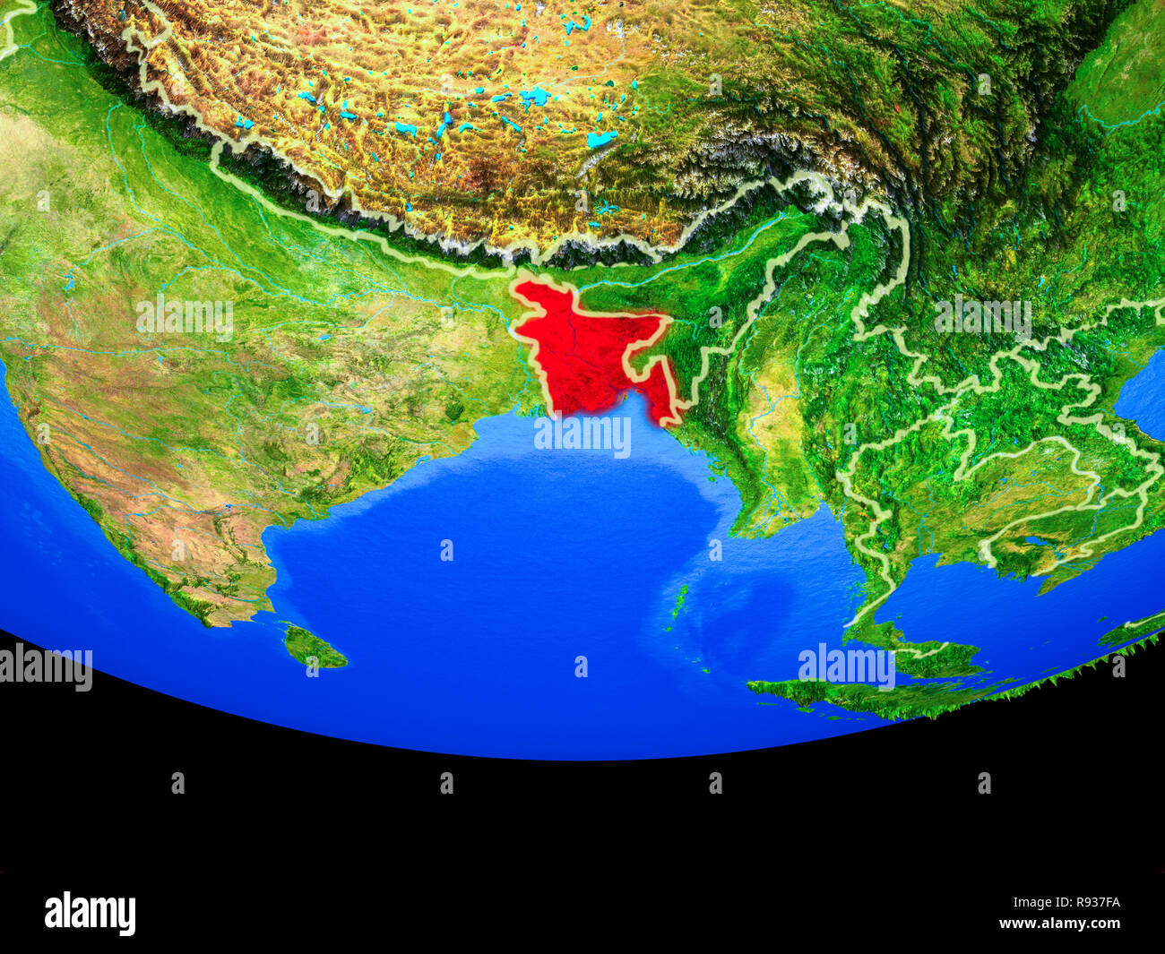 Bangladesch von Speicherplatz auf dem Modell des Planeten Erde mit Ländergrenzen. 3D-Darstellung. Elemente dieses Bild von der NASA eingerichtet. Stockfoto
