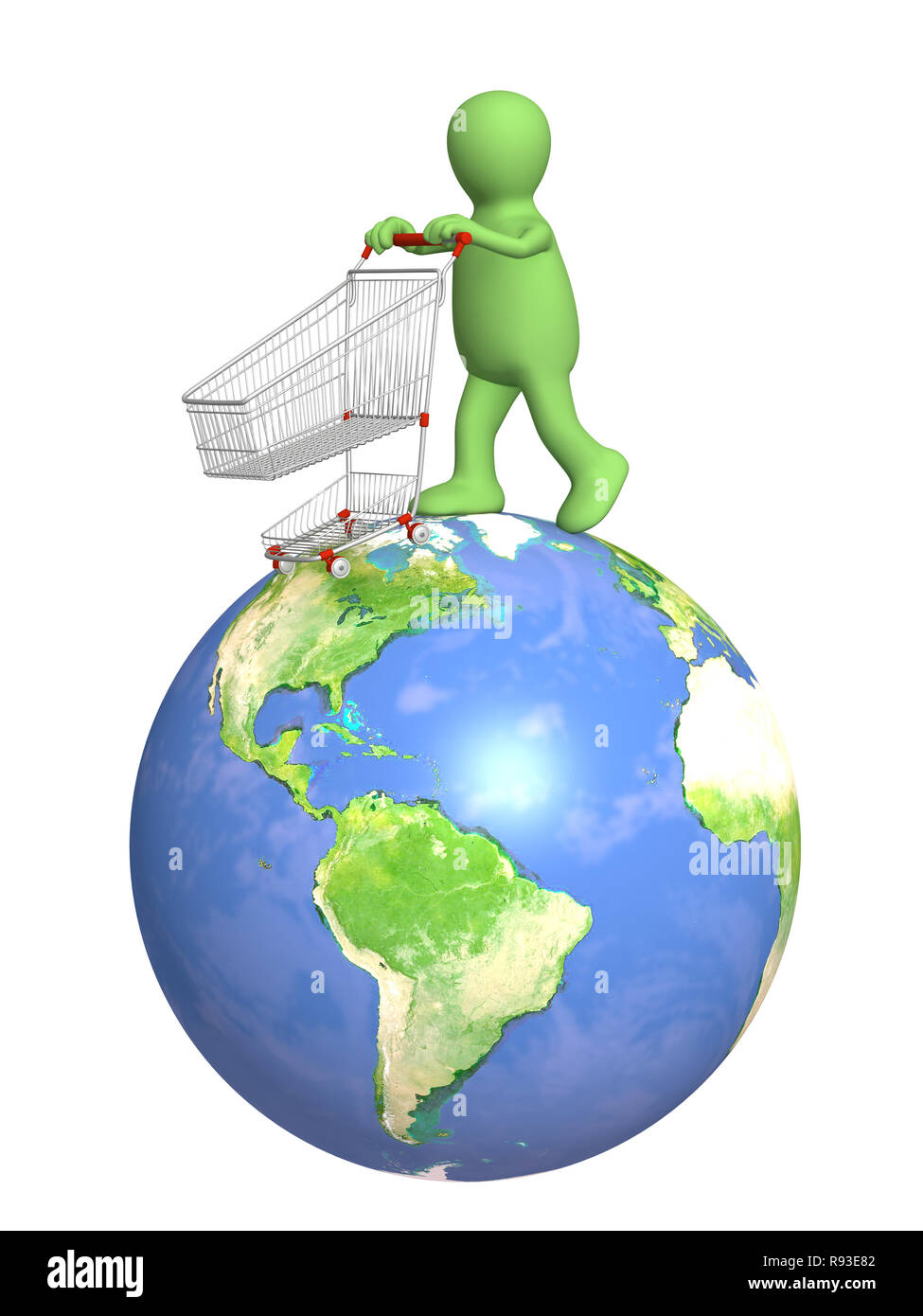 Global Shopping - 3d-Marionette, für Einkäufe Stockfoto