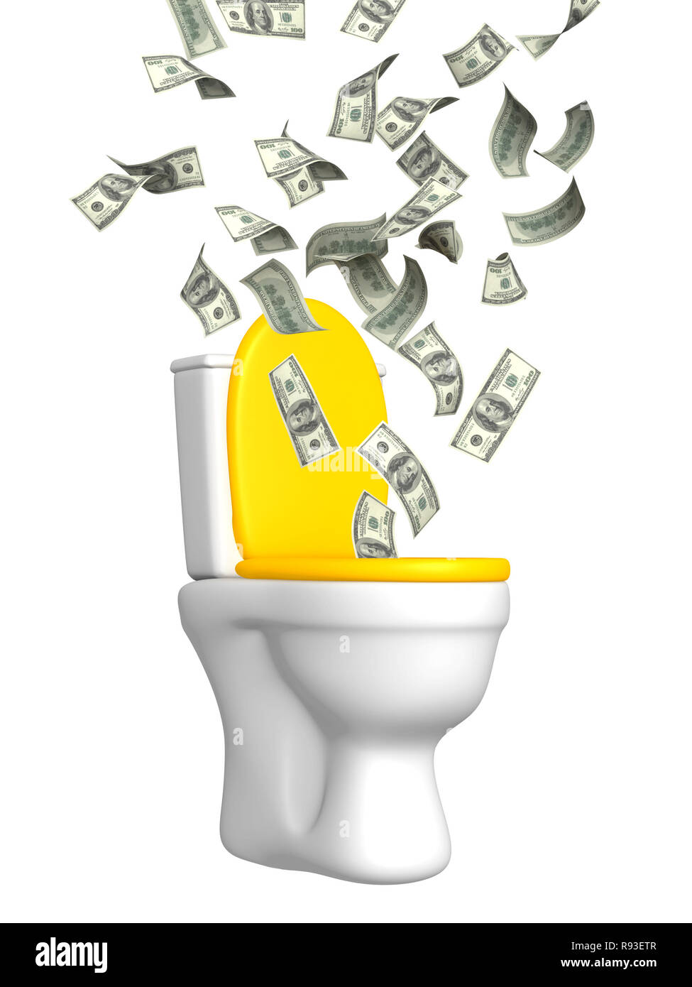 Inflation - Geld fliegen in einem WC-Schüssel Stockfoto