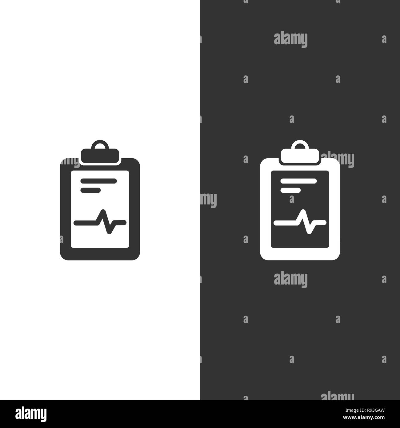Medizinische Chart Symbol auf schwarzem und weißem Hintergrund. Elektrokardiogramm Bericht. Herz des Graphen. Vector Illustration Stock Vektor