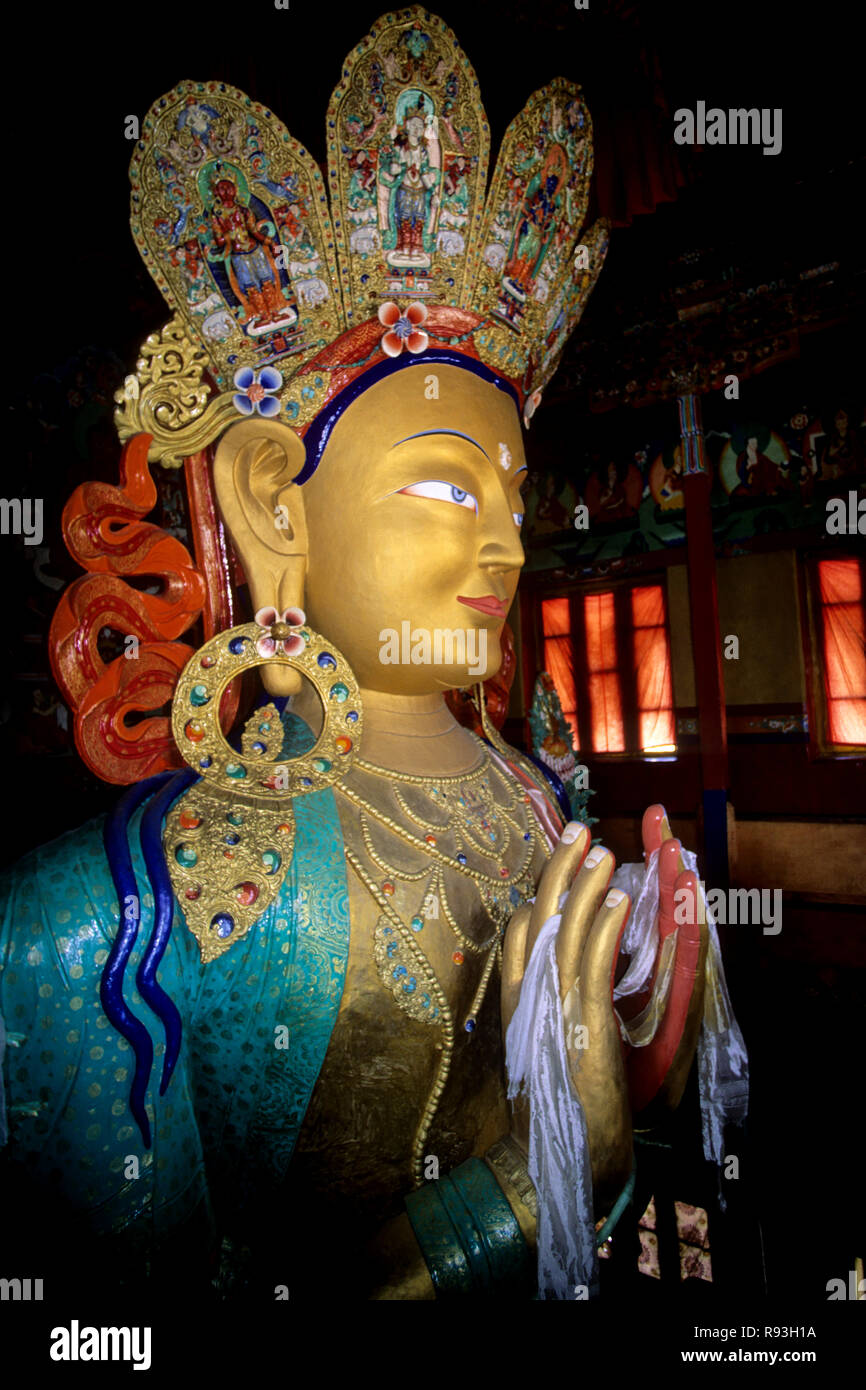 Golden Buddha Statue, Thiksey Kloster, Leh, Ladakh, Jammu und Kaschmir, Indien Stockfoto