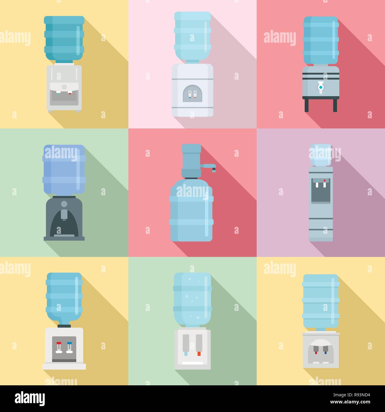 Kühleres Wasser Symbol gesetzt. Flache Satz von kühleren Wasser Vector Icons für Web Design Stock Vektor