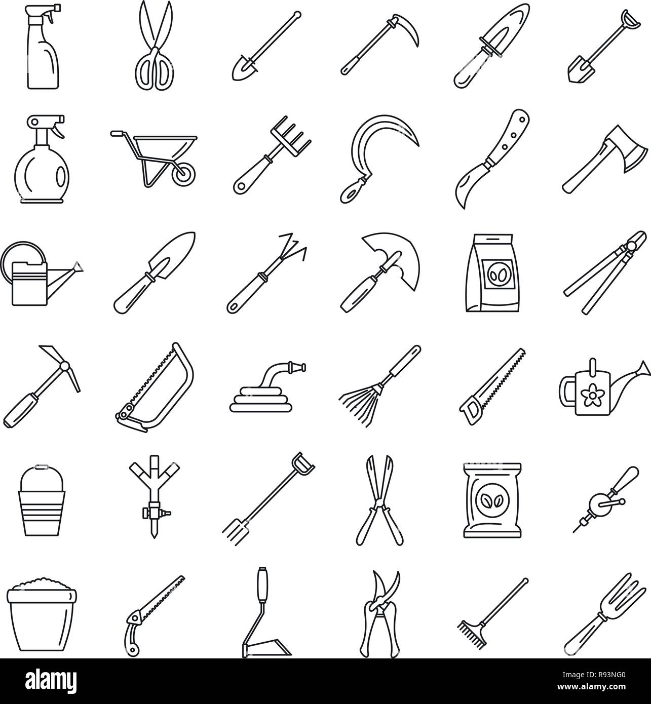 Bauernhof Gartengeräte Icon Set. Umrisse der Farm Gartengeräte Vector Icons für Web Design auf weißem Hintergrund Stock Vektor