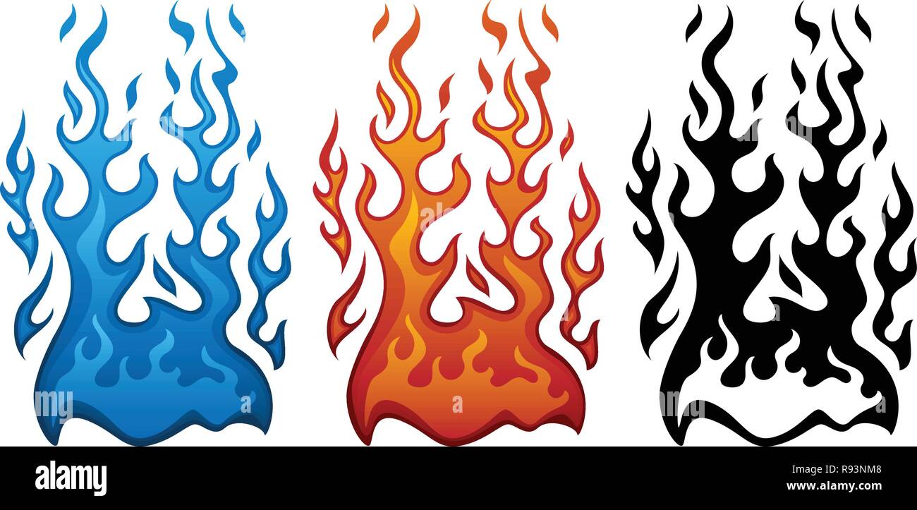 Feuer Vector Illustration in Rot Blau und schwarze Flammen Stock Vektor