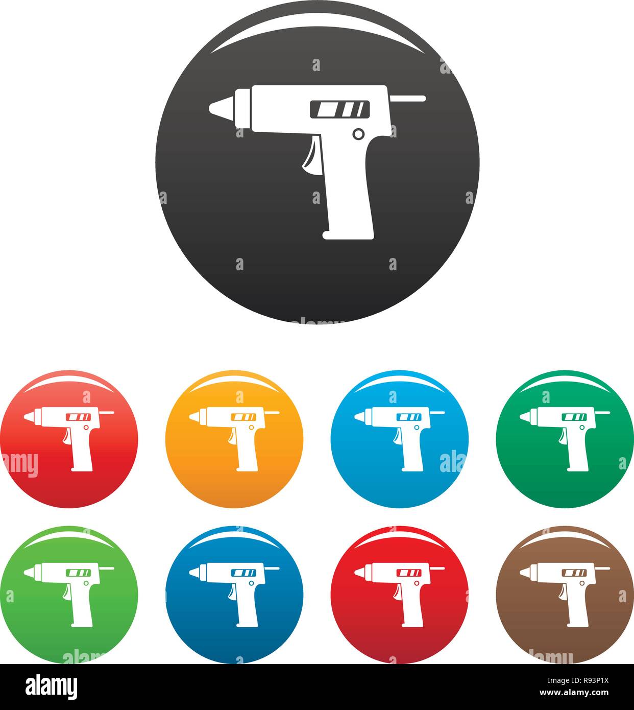 Klebepistolenset Icons Set 9 Farbe Vektor isoliert auf Weiss für jedes Design Stock Vektor