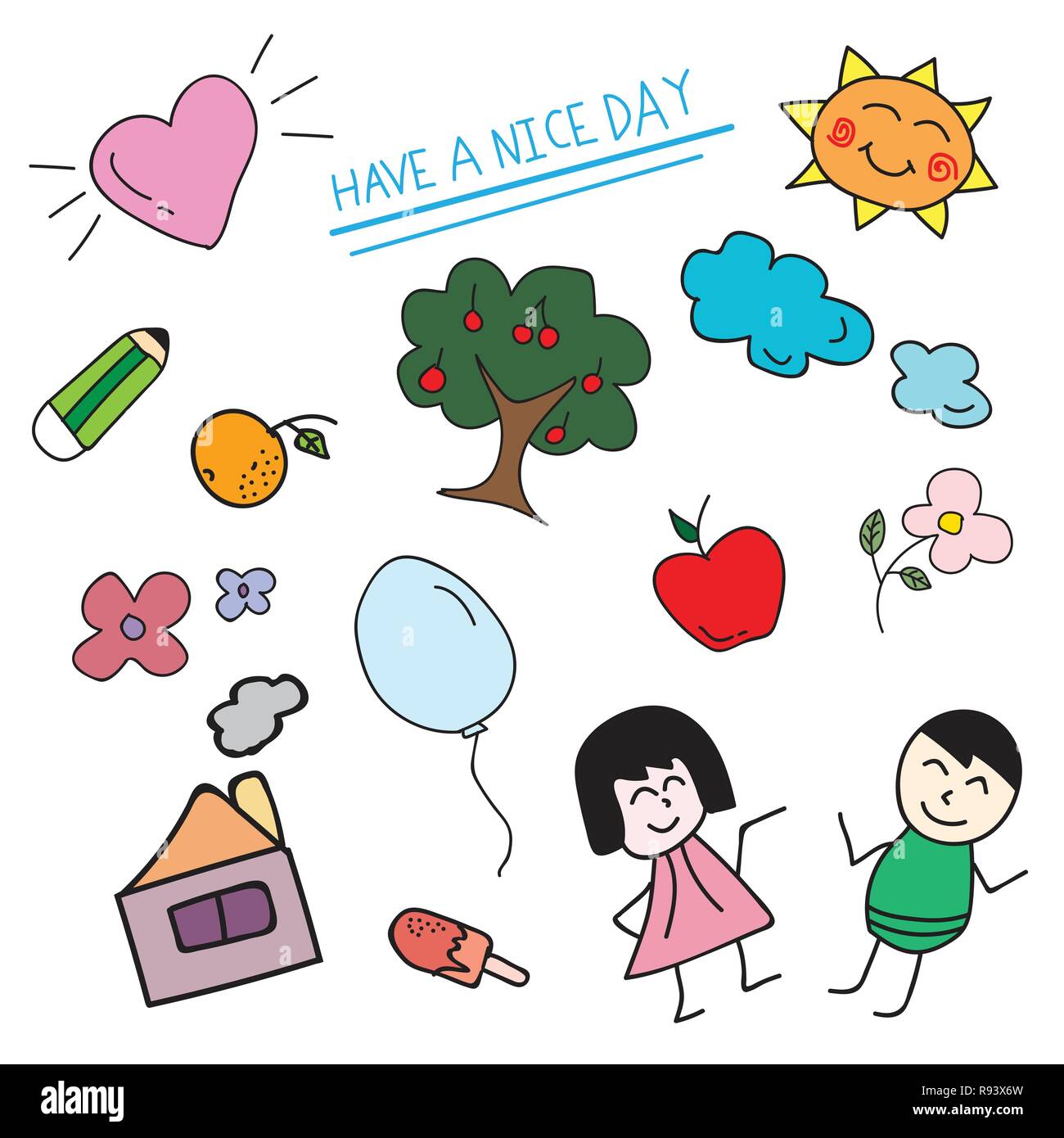 Kind Zeichnung doodle Cartoon, Vector Illustration. Stock Vektor Kind Zeichnung doodle Cartoon, Vector Illustration. Stock Vektor