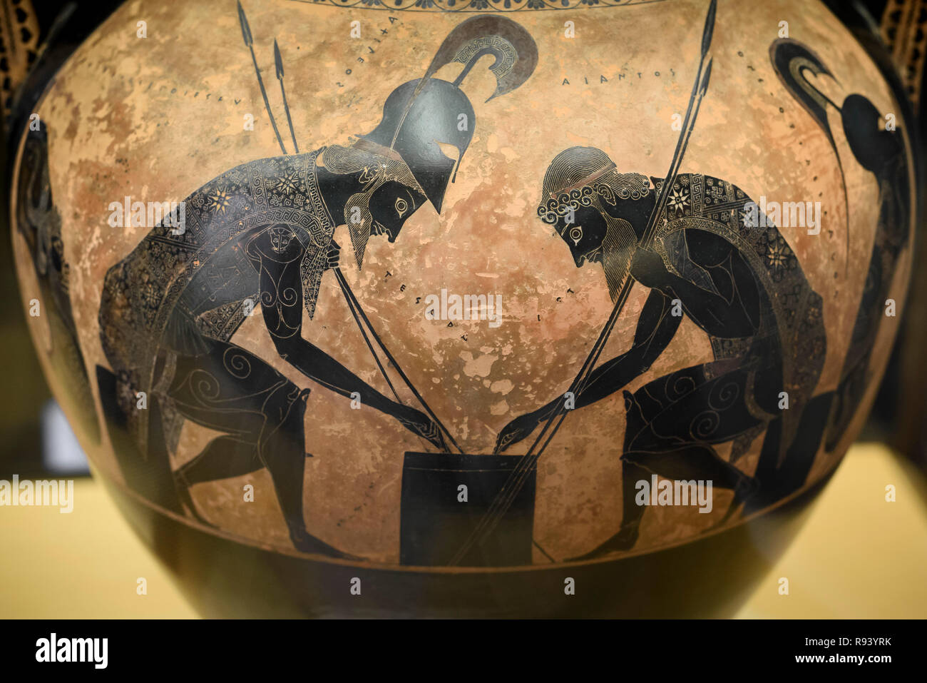 Rom. Italien. Achilles (links) und Ajax zu würfeln. Dachgeschoss schwarz - Abbildung Amphora unterzeichnet von Exekias, 540-530 BC. Vatikan Museum (Musei Vaticani) Stockfoto