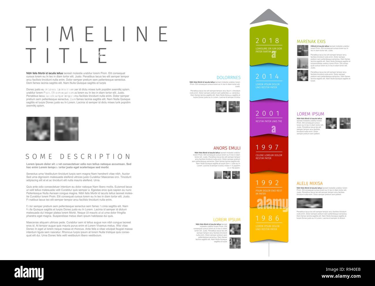 Vektor bunte vertikale Infografik timeline Berichtvorlage mit zusätzlichen Texten und Fotos Stock Vektor