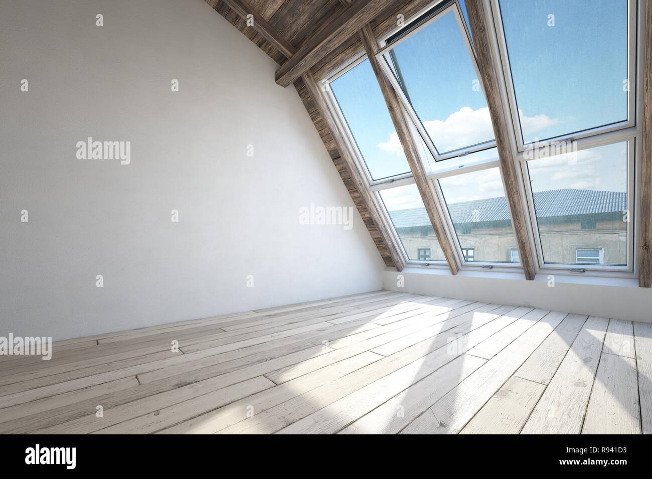 Innenraum der Dachboden mit brith Fenster im Dach, Boden