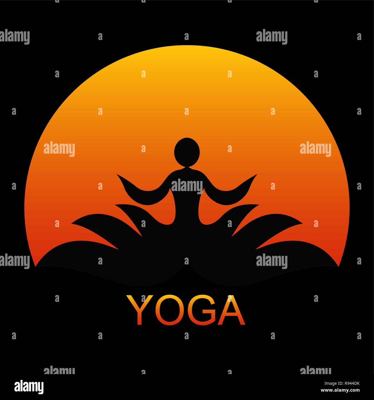 Yoga-Symbol. Logo Template auf schwarzem Hintergrund. Vektor Logo für das Spa Center, Yoga, Yoga Studio. Vorlage grafik design Element. Vektor illus Stock Vektor