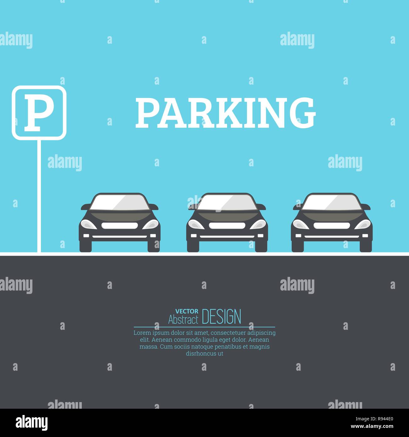 Zusammenfassung Hintergrund mit Autos und Verkehrszeichen. Parkplatz Zone. Vektor Element der grafischen Gestaltung. Flat Style. Stock Vektor