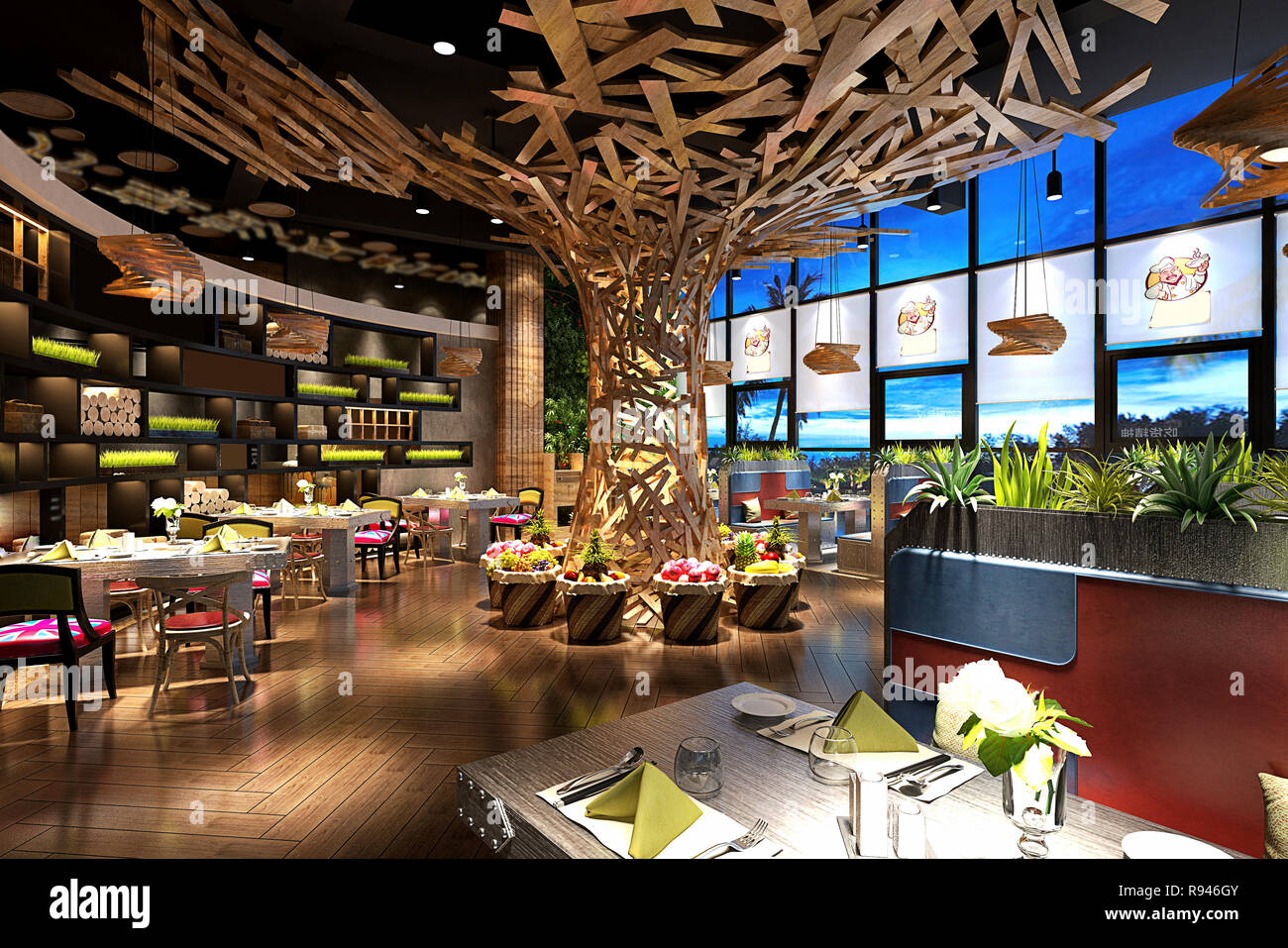 3D-Render Holz- Restaurant Stockfoto