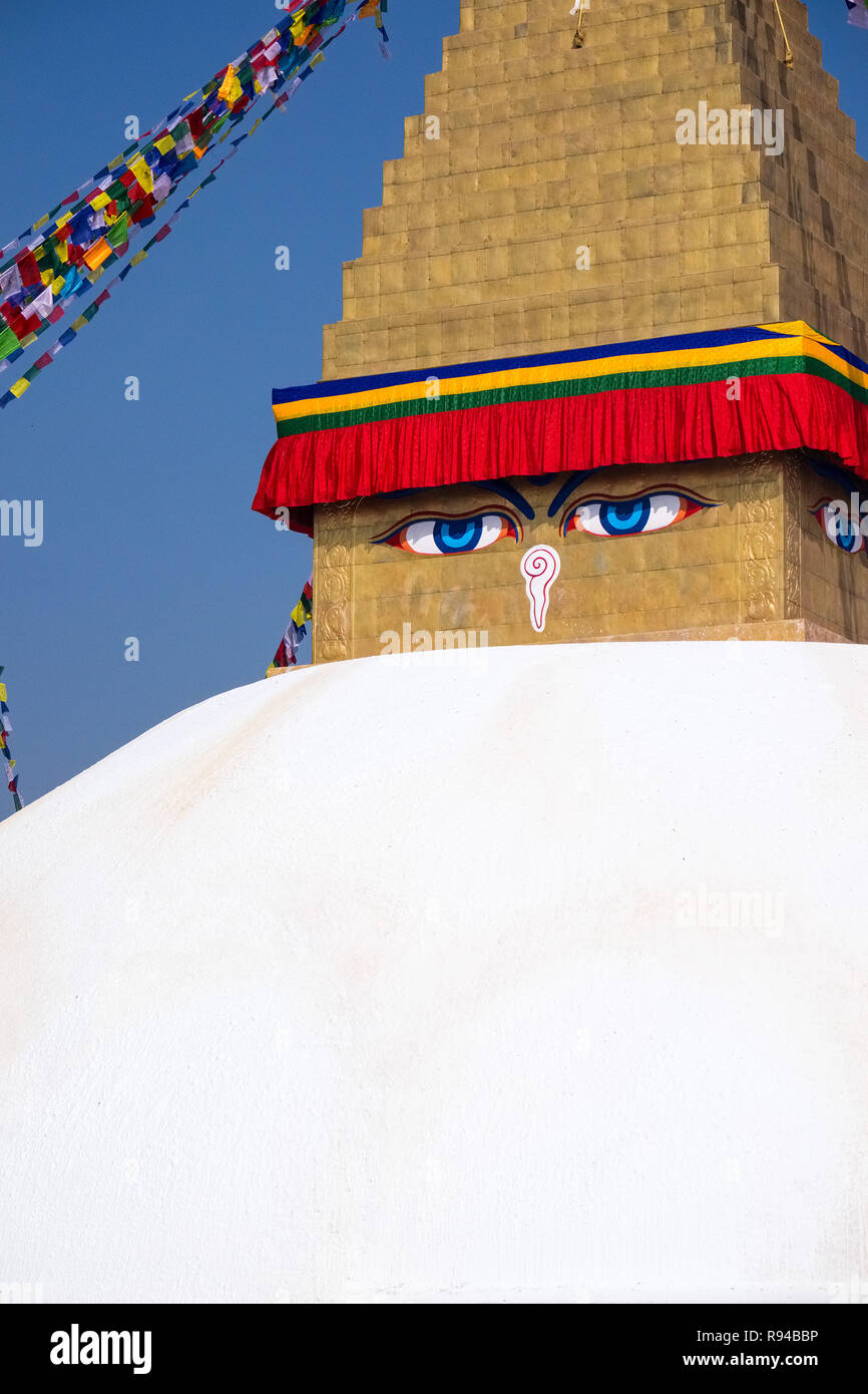 Bodhnath (Boudha), Asiens größte buddhistische Stupa, Kathmandu, Nepal Stockfoto