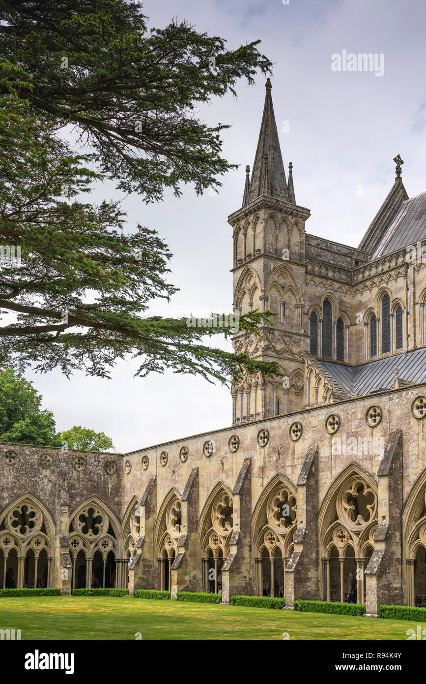 Der Kreuzgang neben der Kathedrale von Salisbury, in Salisbury, Wiltshire, England, Europa. Stockfoto