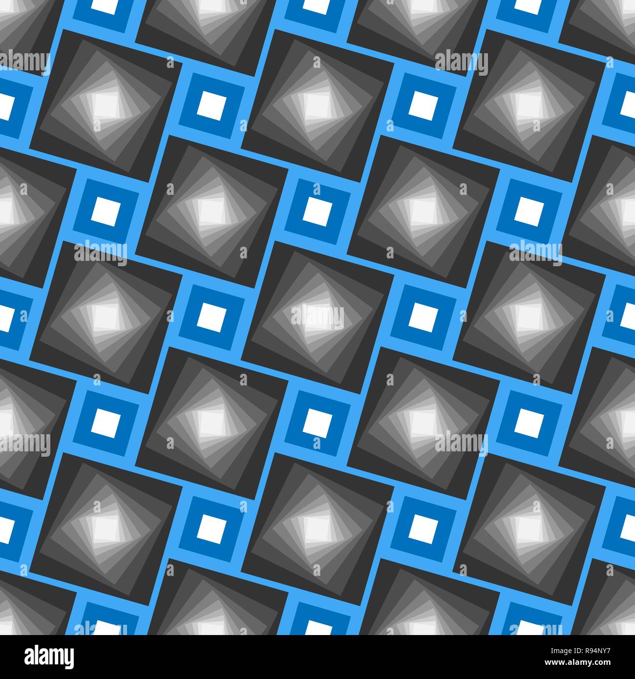 Abstract vector Nahtlose geometrische Muster. Blauer Rahmen mit Graustufen Fliesen Stock Vektor